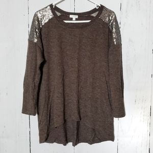 Charming Charlie Taupe Sequined Sweater Size L